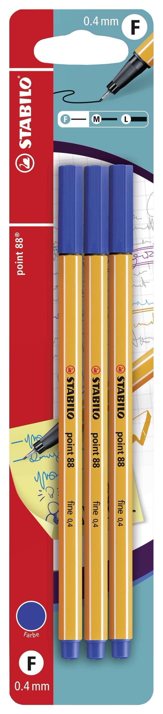 STABILO Fineliner point 88 - Pack of 3 - Blue - Image 1